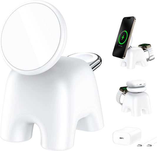 2025 Magnetic Wireless Charging Station, 15W Mag-Safe Charger Stand for iPhone 16 15 14 13 12 Pro Max, 5W for Apple Watch&Airpods, 2-in-1 Foldable Charger for Home/Office/Travel(with 30W Adapter)