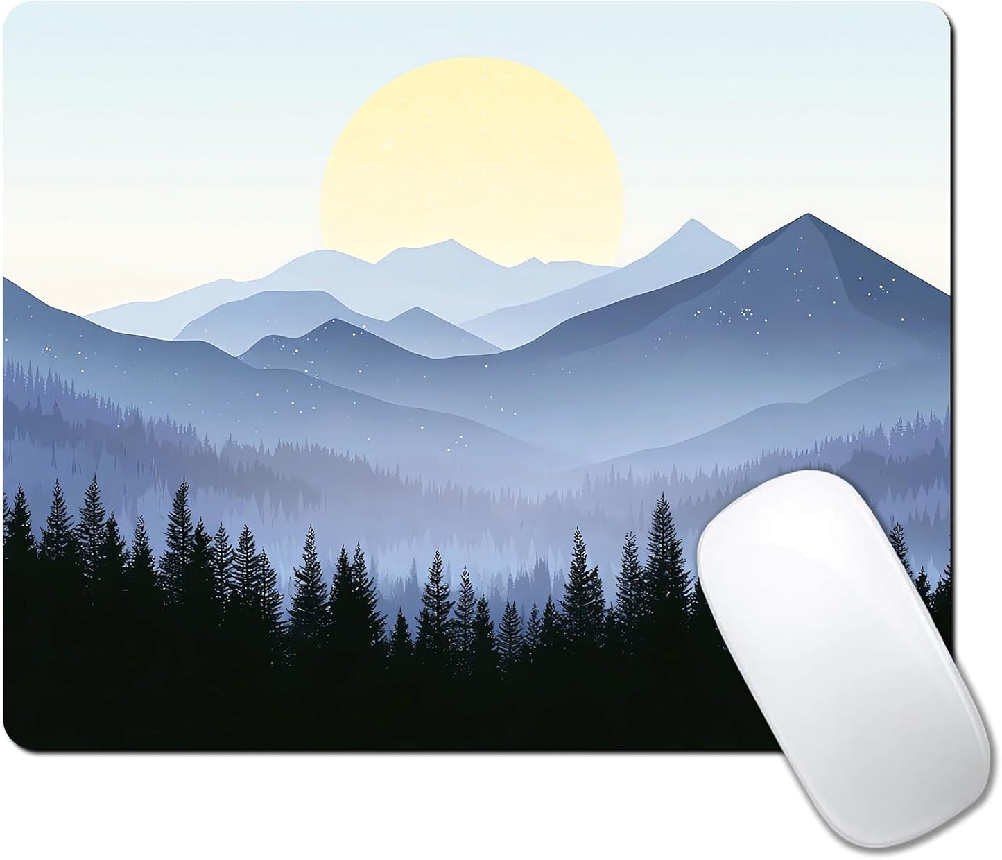 Misty Forest Moon Mountain Custom Mouse Pad with Non-Slip Rubber, Small Square Design for Wireless Laptop & Computer Mouse Pads for Desk, 9.5 x 7.9 inch Smooth Surface for Gaming & Office