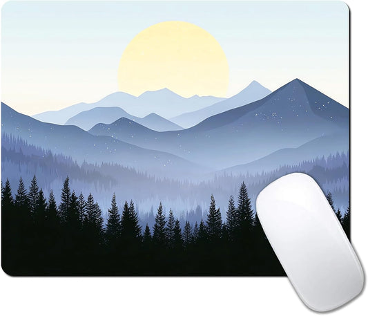 Misty Forest Moon Mountain Custom Mouse Pad with Non-Slip Rubber, Small Square Design for Wireless Laptop & Computer Mouse Pads for Desk, 9.5 x 7.9 inch Smooth Surface for Gaming & Office