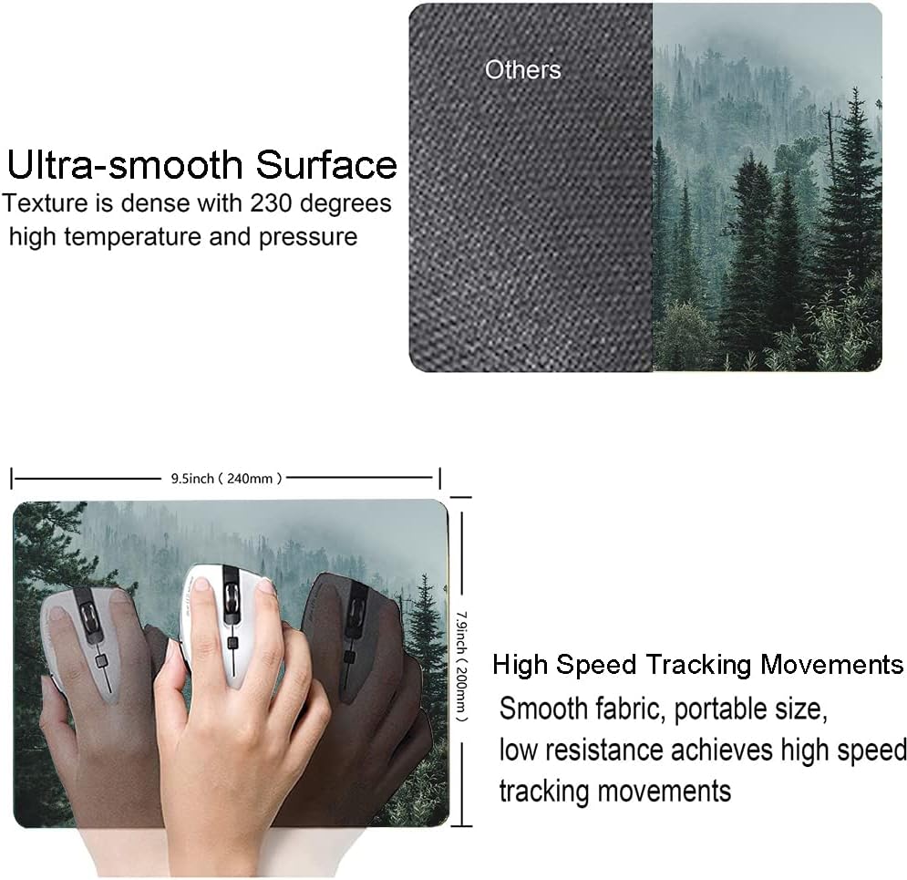 Mouse Pad, Mist Forest Mouse Pad, Washable Square Cloth Mousepad for Gaming Office Laptop, Non-Slip Rubber Computer Mouse Pads for Wireless Mouse, Cute Mouse Pads for Desk, Natural Landscape
