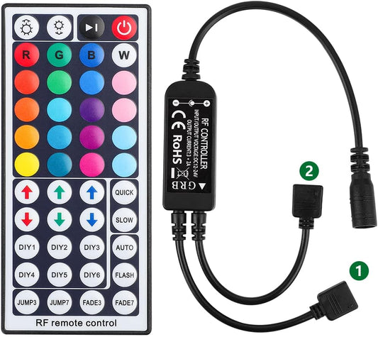 SUPERNIGHT RGB Light Strip Remote Controller, RF Remote of 2-in-1 4 Pin Dimming, Brightness Flash Mode Dimmer for SMD 5050 2835 3528 LED Strip Lights (RF- 2 Ports)