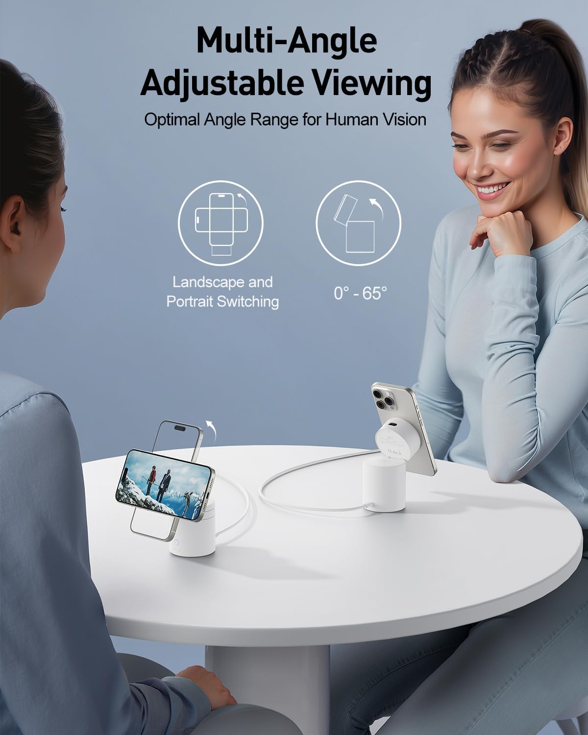 iWALK 3 in 1 Wireless Charging Stand with Auto Rotation, Charging Station with Magnet for Apple Devices, 15W Foldable Wireless Charger Station for iPhone 16 15 14 13 12 & Apple Watch & Airpods, White