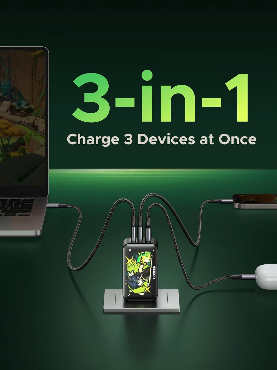 UGREEN 65W USB C Charger Block, Nexode 3-Port GaN Fast Type C Charger, Compact Foldable Power Adapter for MacBook Pro/Air, Dell XPS, iPhone 16/15, iPad Pro, Galaxy S25, (Genshin Impact Edition)