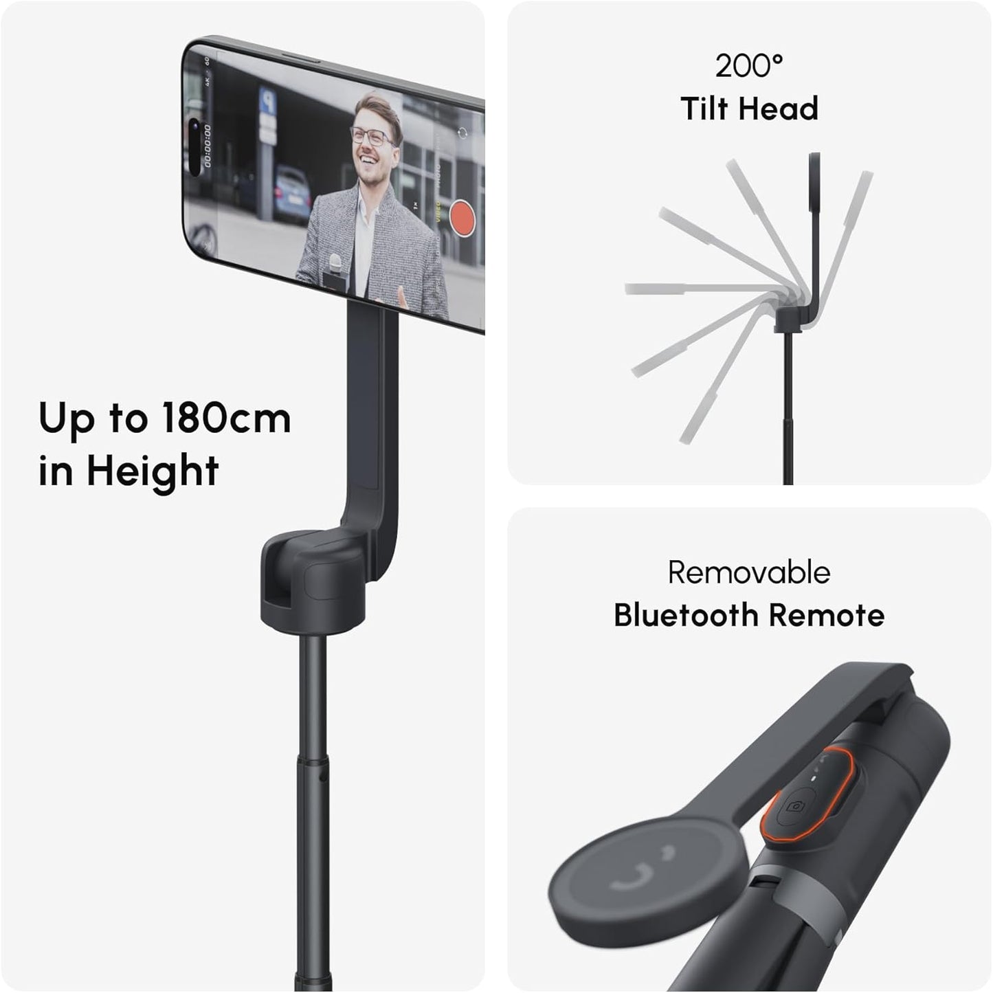 ShiftCam SnapStand Max – Magnetic Selfie Stick & Tripod – Compact, Foldable & Extendable with Tilt Head and Magnetic Bluetooth Remote (Stone, SnapStand Max)