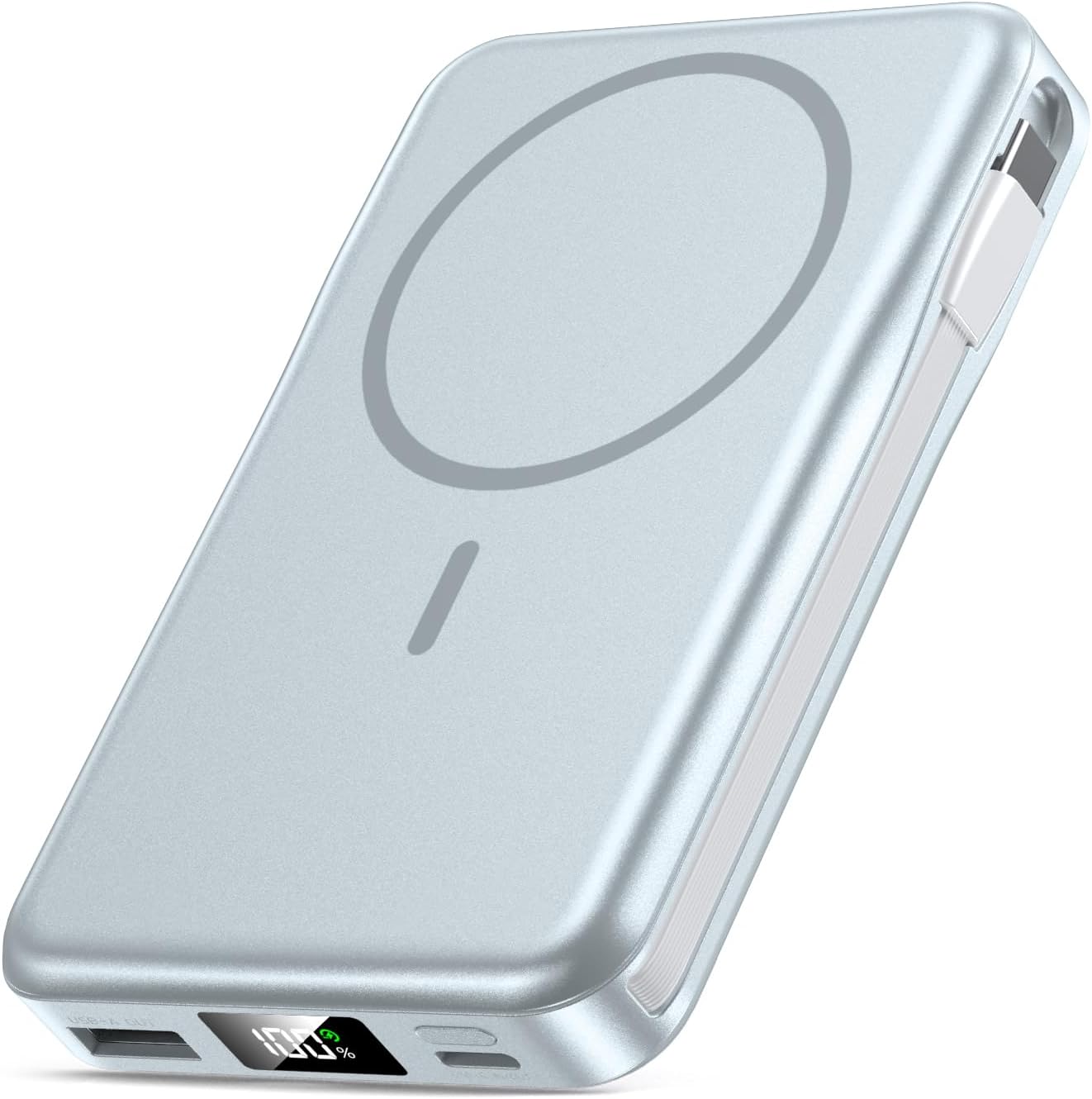 Magnetic Portable Charger, 10000mAh Power Bank, 5 in 1 Portable Charger with Built in Cable, 20W Fast Charging for Magsafe Battery Pack Compatible with iPhone 16/15/14/13 Pro/Pro Max, Samsung Series