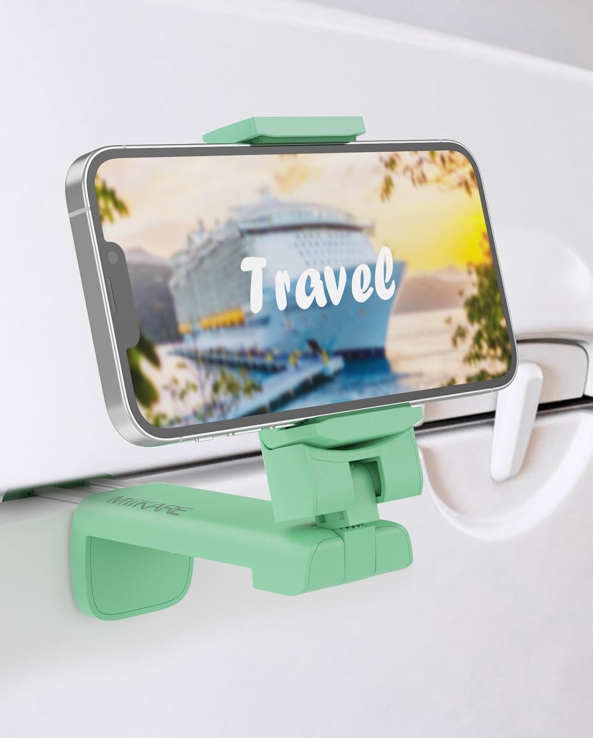 MiiKARE Airplane Travel Essentials Phone Holder, Universal Handsfree Phone Mount for Flying with 360 Degree Rotation, Travel Accessory for Airplane, Travel Must Haves Phone Stand for Desk, Table-Green