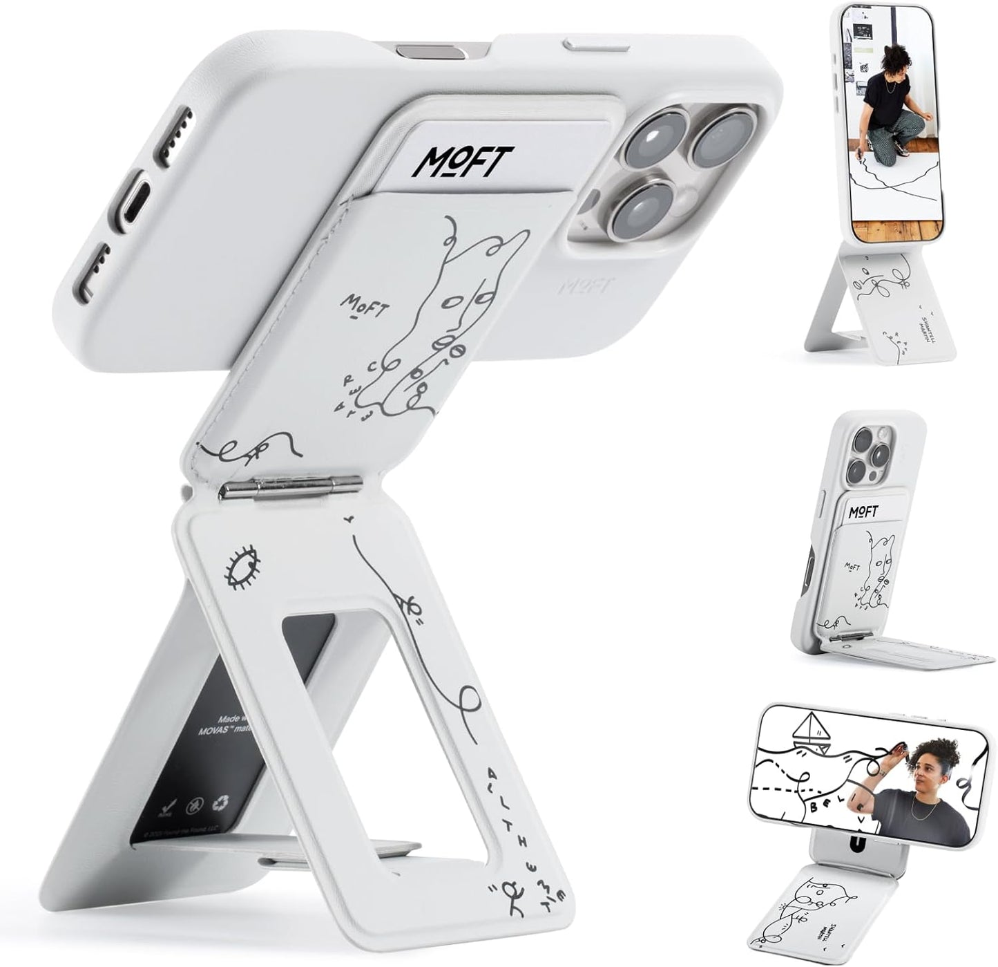 MOFT x Shantell Martin Phone Tripod Wallet for iPhone, Mulit-Angles, Lightweight & Portable Phone Stand, MOVAS Vegan Leather Phone Wallet, Strong Magnets, NFC Card Holder, Misty Cove (with Card Slot)