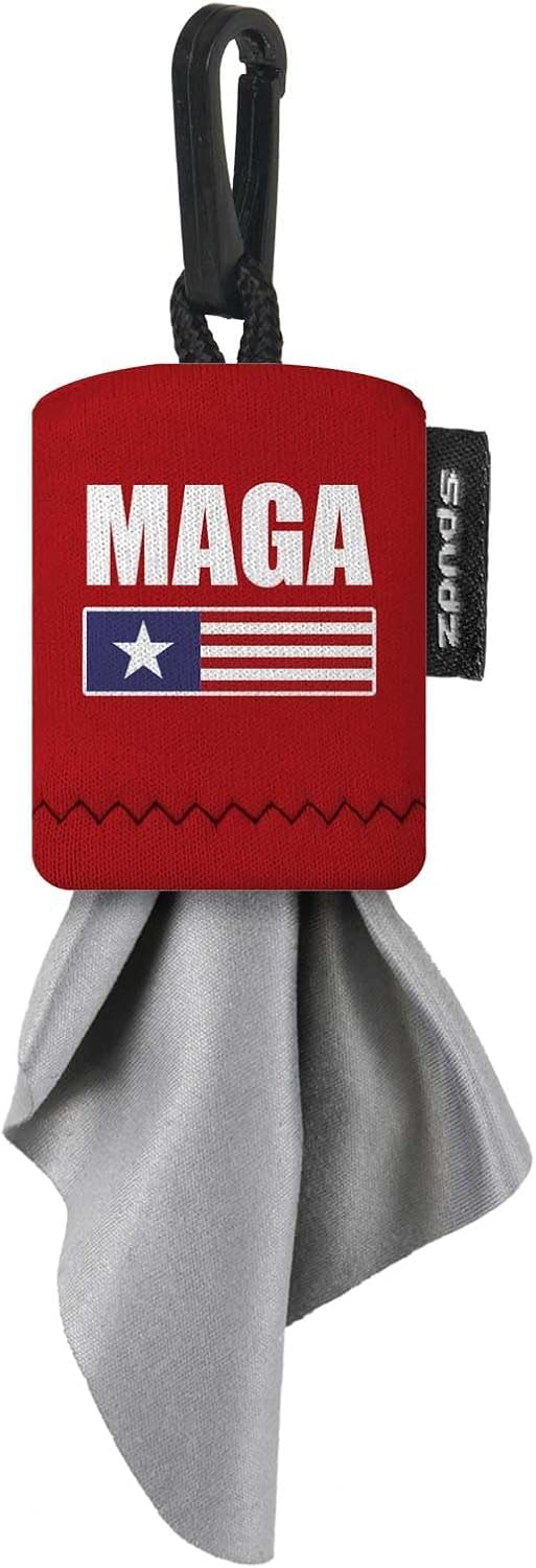 SPUDZ Classic Microfiber Lens Cleaner – Clip-On Pouch, Washable – for Binoculars, Scopes, Glasses, Screens | MAGA, 6 x 6 Inch (2-Pack)