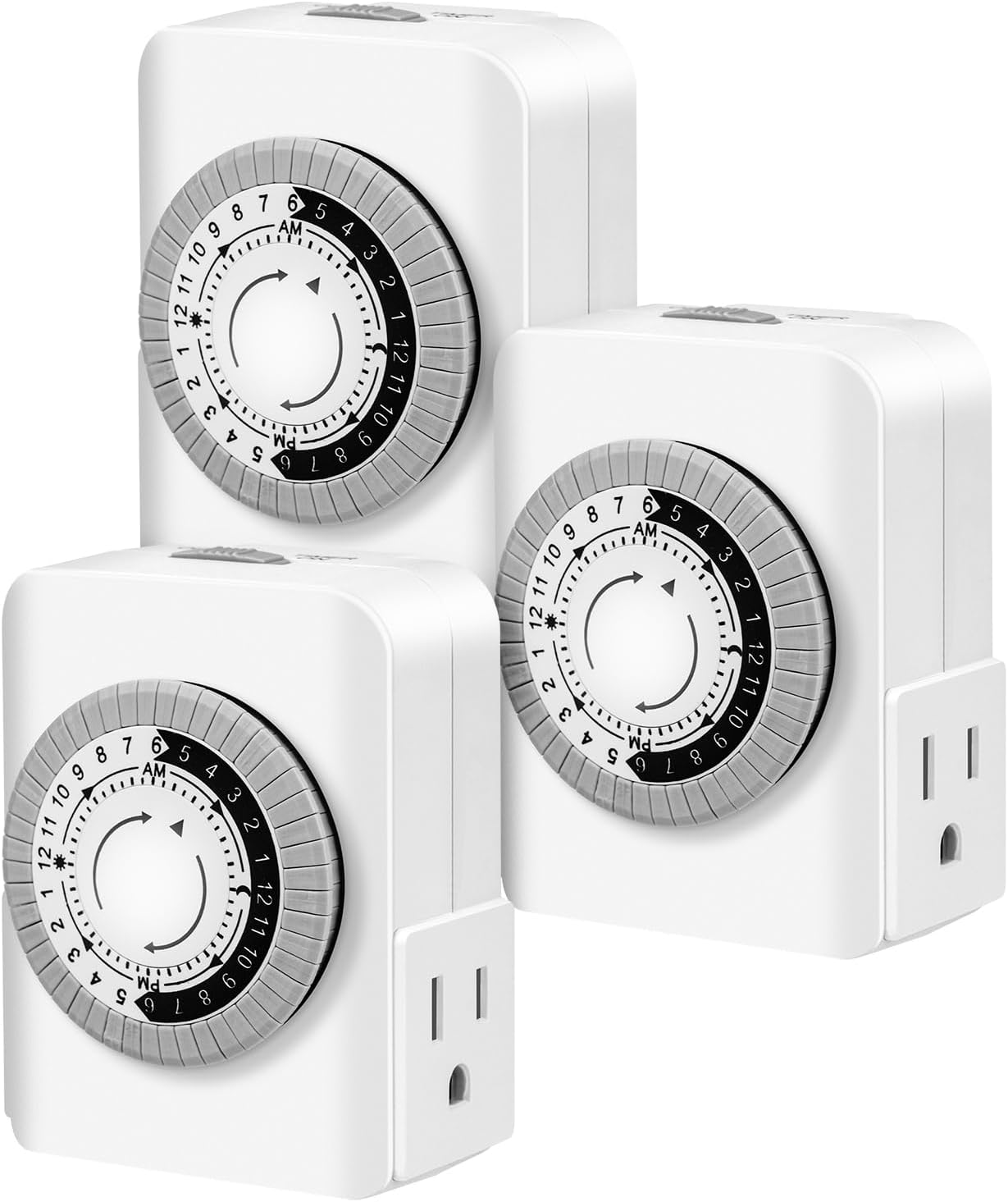 Outlet Timer,Timers for Electrical Outlets Indoor with 3-Prong Dual Outlet,24-Hour 30 Minute Daily On/Off Cycle, Plug-in Mechanical Timers for Christmas Lights, Lamps, Grow Light (3-Pack)