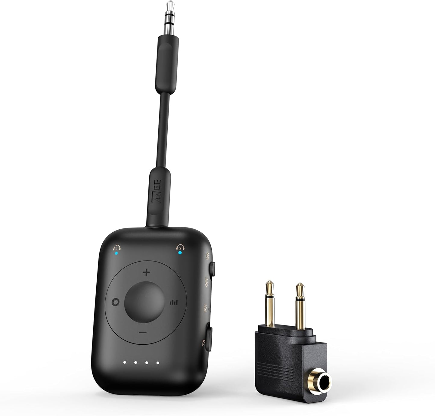 MEE audio Connect Air Pro Bluetooth Wireless Audio Transmitter & Receiver for AirPods or Bluetooth Headphones, 2-in-1 Adapter with Detachable Cable 3.5mm Aux Audio Jack for Airplanes, Auto, Gym, Black