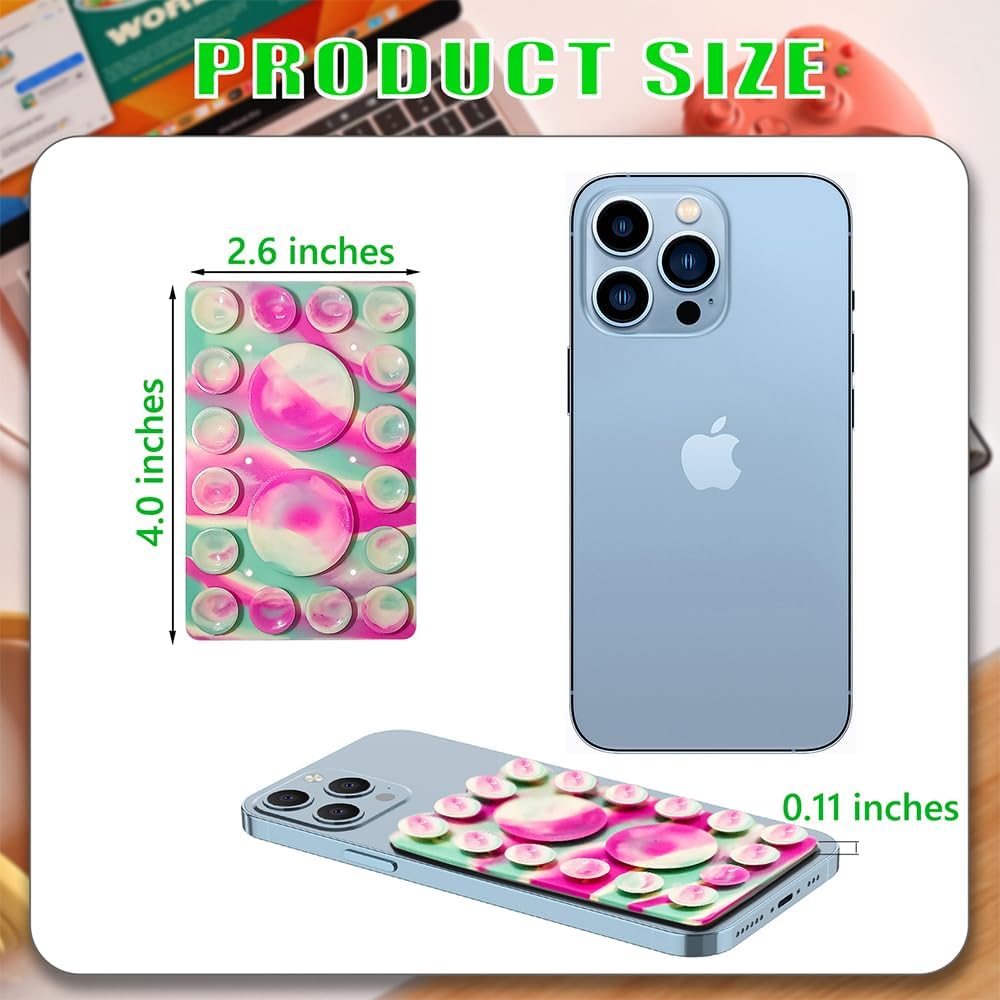 Silicone Suction Phone Holder Mount,Silicon Adhesive Phone Accessory for iPhone and Android, Hands-Free Mirror Shower Phone Holder,TikTok Videos and Selfies (Multicolor, Single Sided)