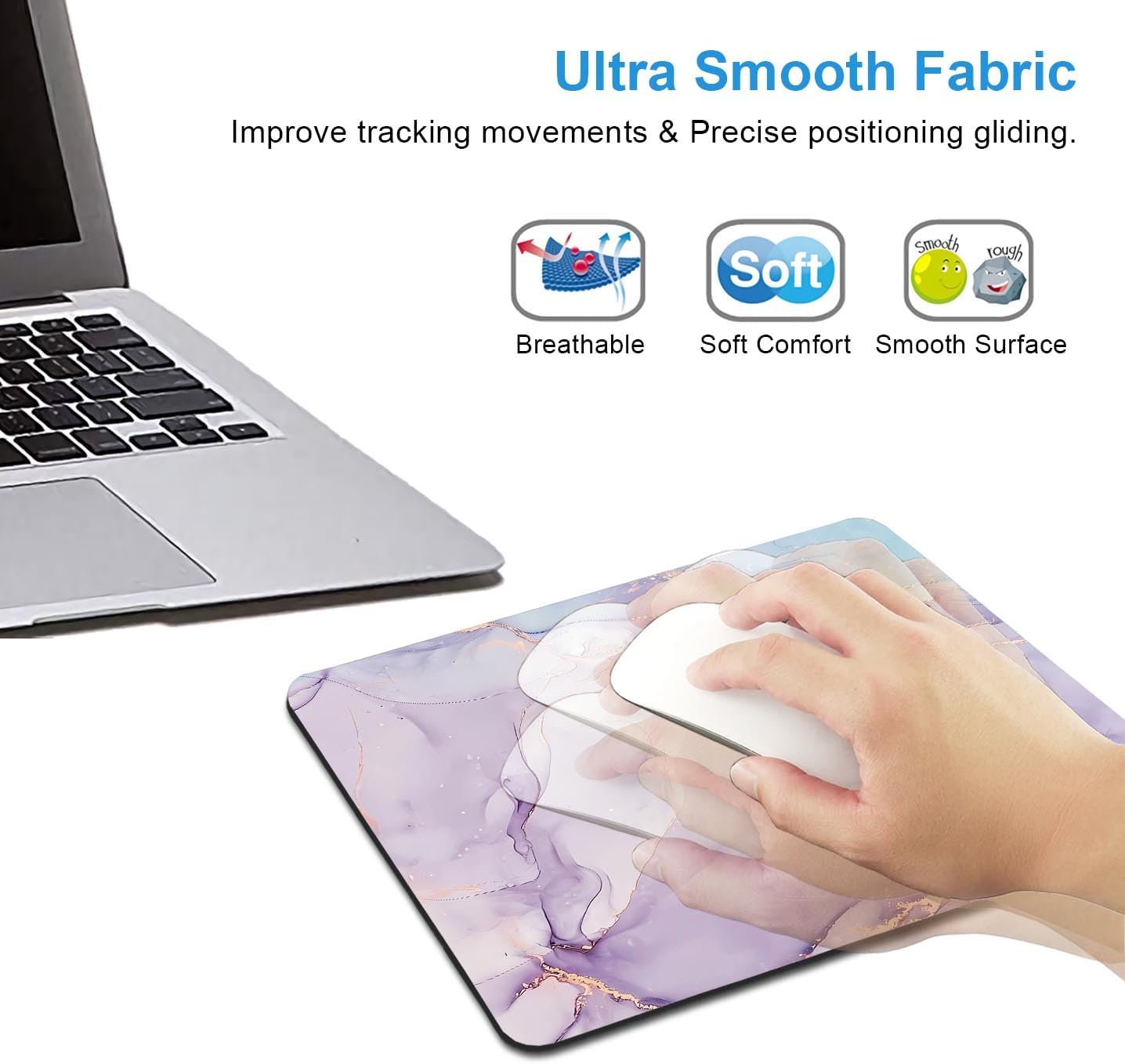 IMAYONDIA Pink Blue Marble Mouse Pad, Purple Alcohol Ink Pattern Gaming Mouse Pad, Modern Fluid Art Mousepad Design, Non-Slip Rubber Base Computer Mice Pad for School Home Office, 9.5 x 7.9 Inch