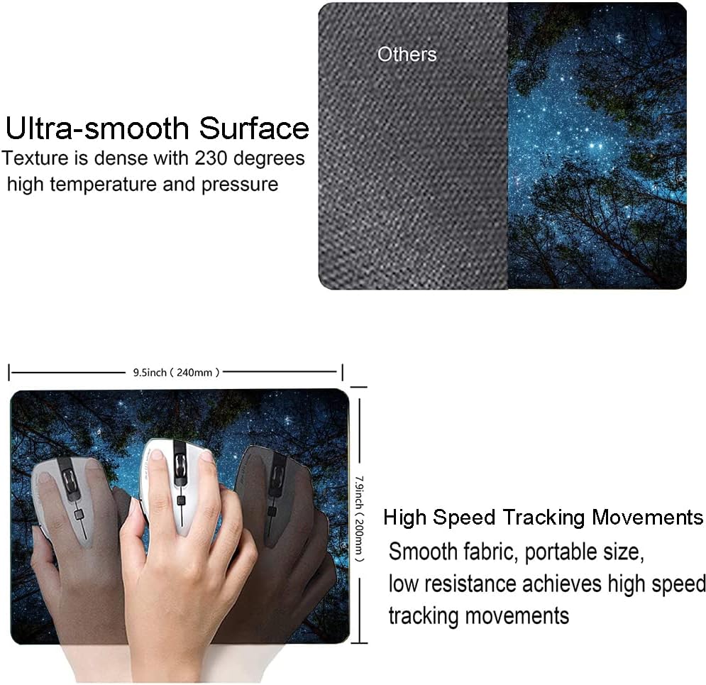 Mouse Pad, Forest Mouse Pad, Square Waterproof Mouse Pad Non-Slip Rubber Base MousePads for Office Laptop, 9.5"x7.9"x0.12" Inch(Starry Night Forest)
