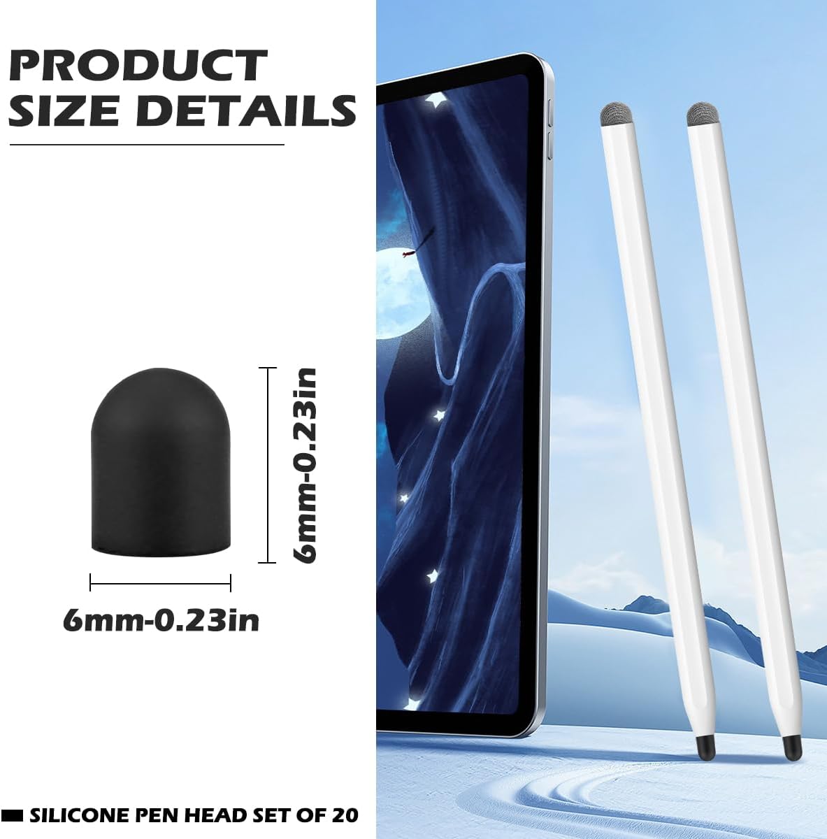 20Pcs Replacement Tips Silicone Rubber Touch Screen Pens Tips for Touch Pen (6 * 6mm)