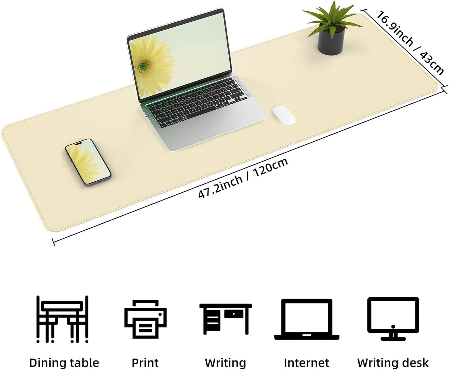 Leather Desk pad Protector, Large Desk mat with Natural Cork & PU Leather,Mouse pad,Non-Slip Office Desk Mat,Waterproof Desk Writing Pad for Office and Home (47in*17in, Apricot)