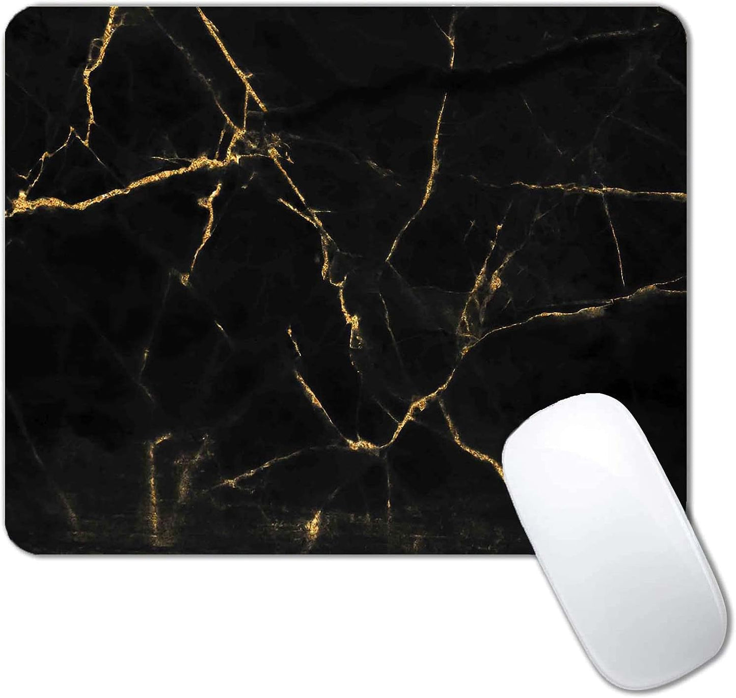 Marble Mouse Pad - Black & Gold, Modern Marbling, Custom Designs, Portable Non-Slip Rubber Base Wireless Laptop Pad