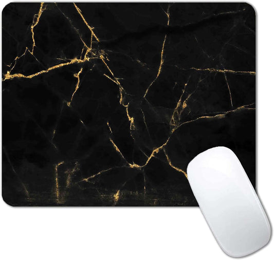 Marble Mouse Pad - Black & Gold, Modern Marbling, Custom Designs, Portable Non-Slip Rubber Base Wireless Laptop Pad