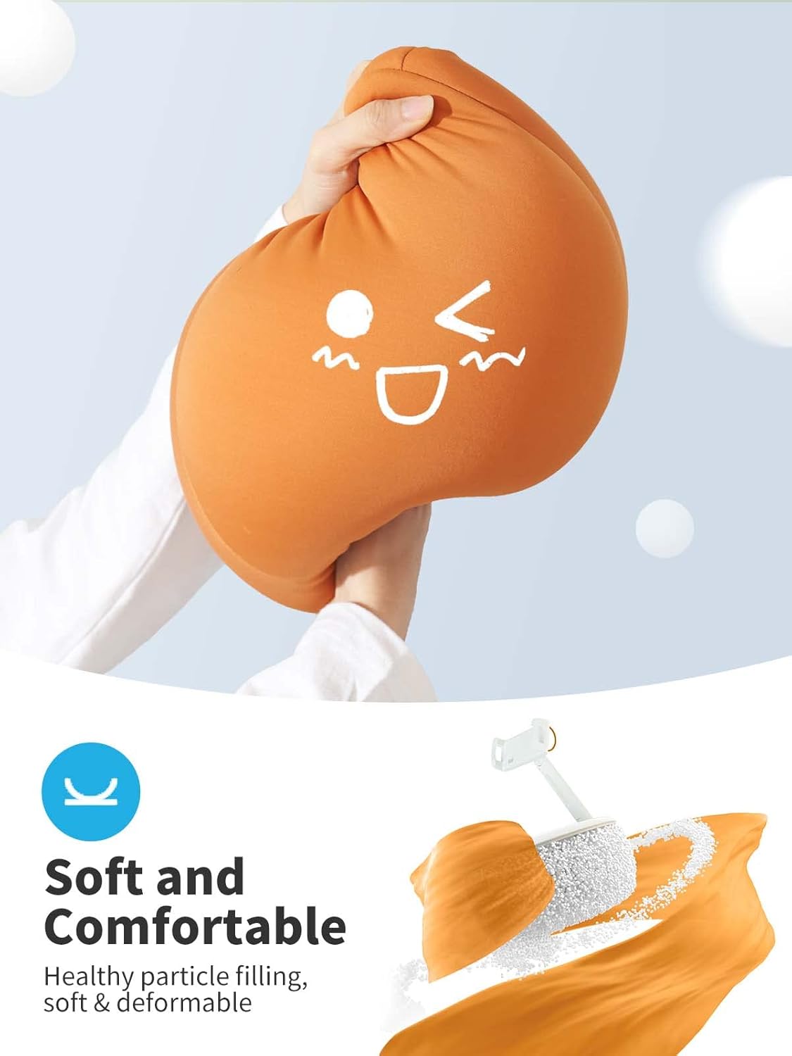 SAIJI Tablet Holder Pillow, Kindle Holder Compatible with 4.7-15.6” Kindle, Tablet, Phone, Portable Monitor, 360° Adjustable Tablet Stand for Bed with Flexible Dual Axis Arm & Microbead Cushion-Orange