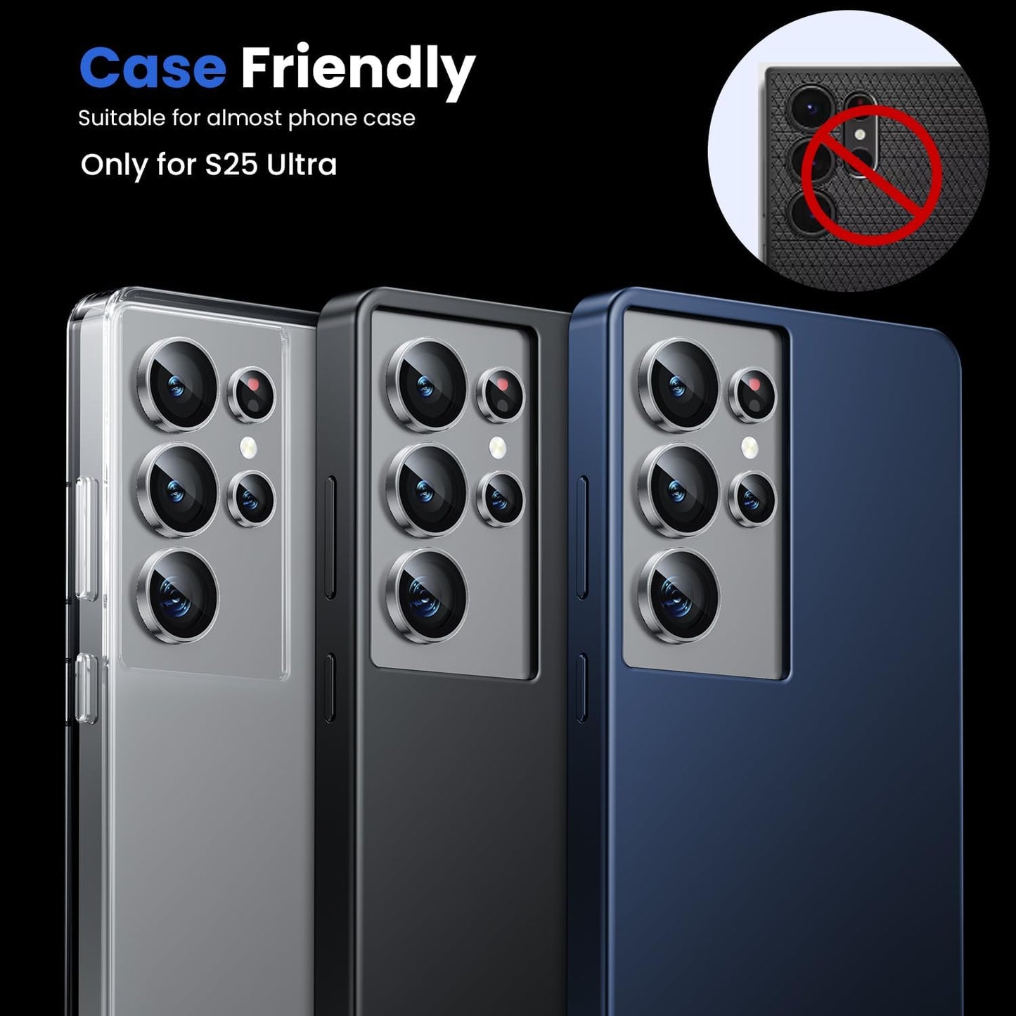 WSKEN for Samsung Galaxy S25 Ultra Camera Lens Protector - Ultra Thin Case Friendly, 9H Shatterproof Tempered Glass with Aluminum Metal Circle Camera Screen Protector Cover Accessories, Silver