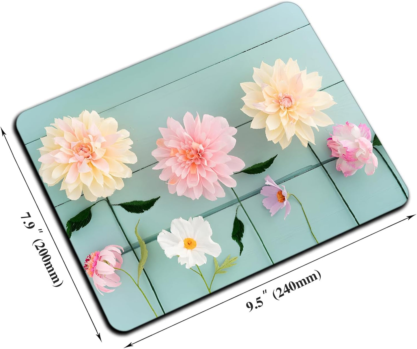 Mouse Pad, Cute Blue Wood Beautiful Flower Mouse Pads for Desk, 9.5" x 7.9" Non-Slip Rubber Base Computer Mousepad with Women, Portable Square Design for Wireless Mouse and Pad Laptop Office & Travel