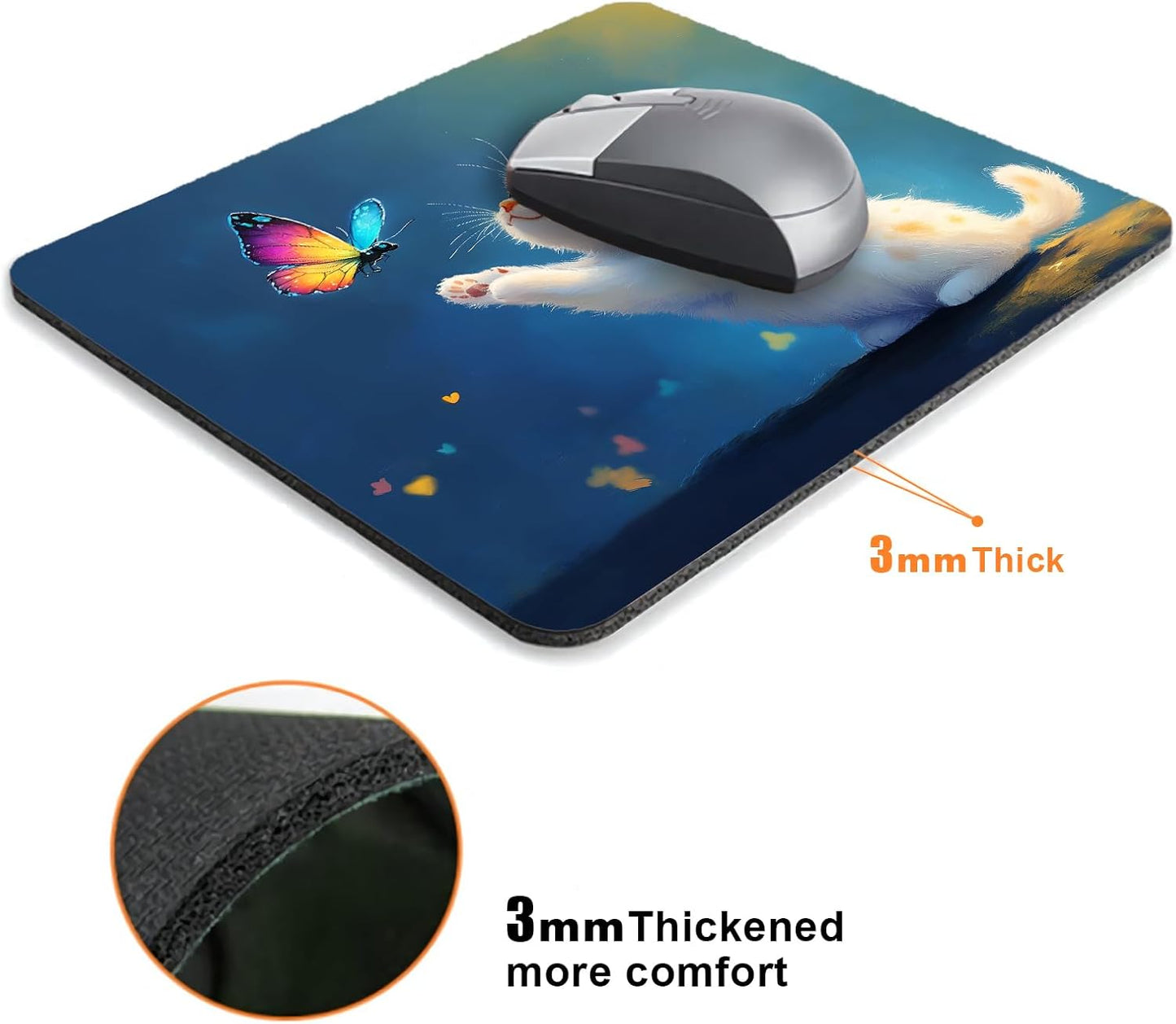 Kawaii Kitten Cute Cat Mouse Pads for Desk, Portable Wireless Computer Mouse pad Small Design with Women, Non-Slip Rubber Base Laptop Mousepad 9.5" x 7.9" Smooth Surface for Office & Travel