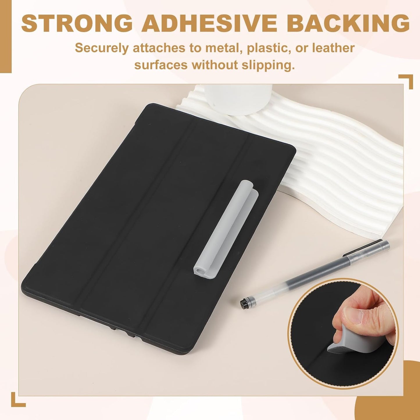 PATIKIL 2 Pcs Adhesive Pencil Holders, 105mm Long Universal Pencil Clip Silicone Pen Holder Office Pen Organizer for Desk Wall Clipboard Notebook Tablet Case Stylus, Black