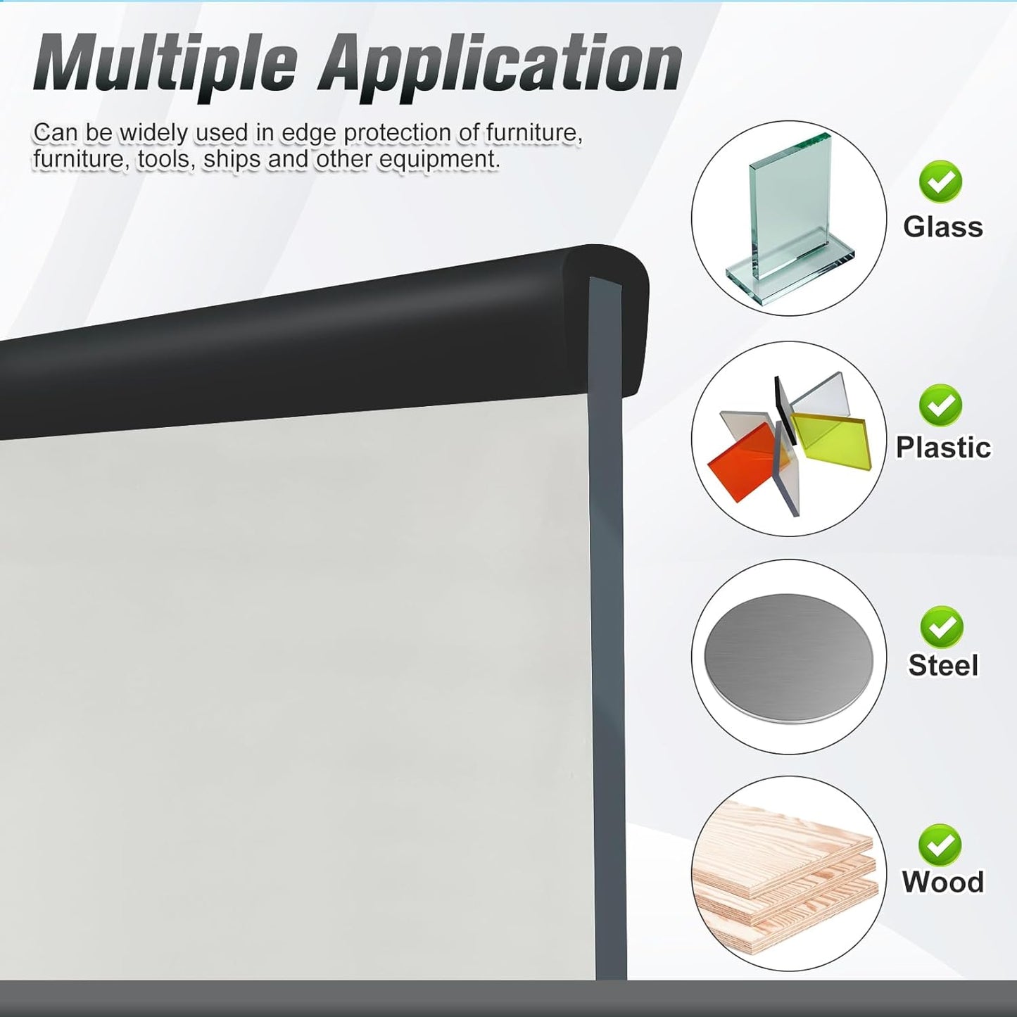 Rubber Edge Trim, Self Adhesive U Channel Edge Trim, U Shaped Trim for Plywood, Glasses, Mirror, Flexiglass, Sharp Edge Parts, Fit for 1/4", Length 20Ft, Black Color, Peel and Stick Plastic Trims