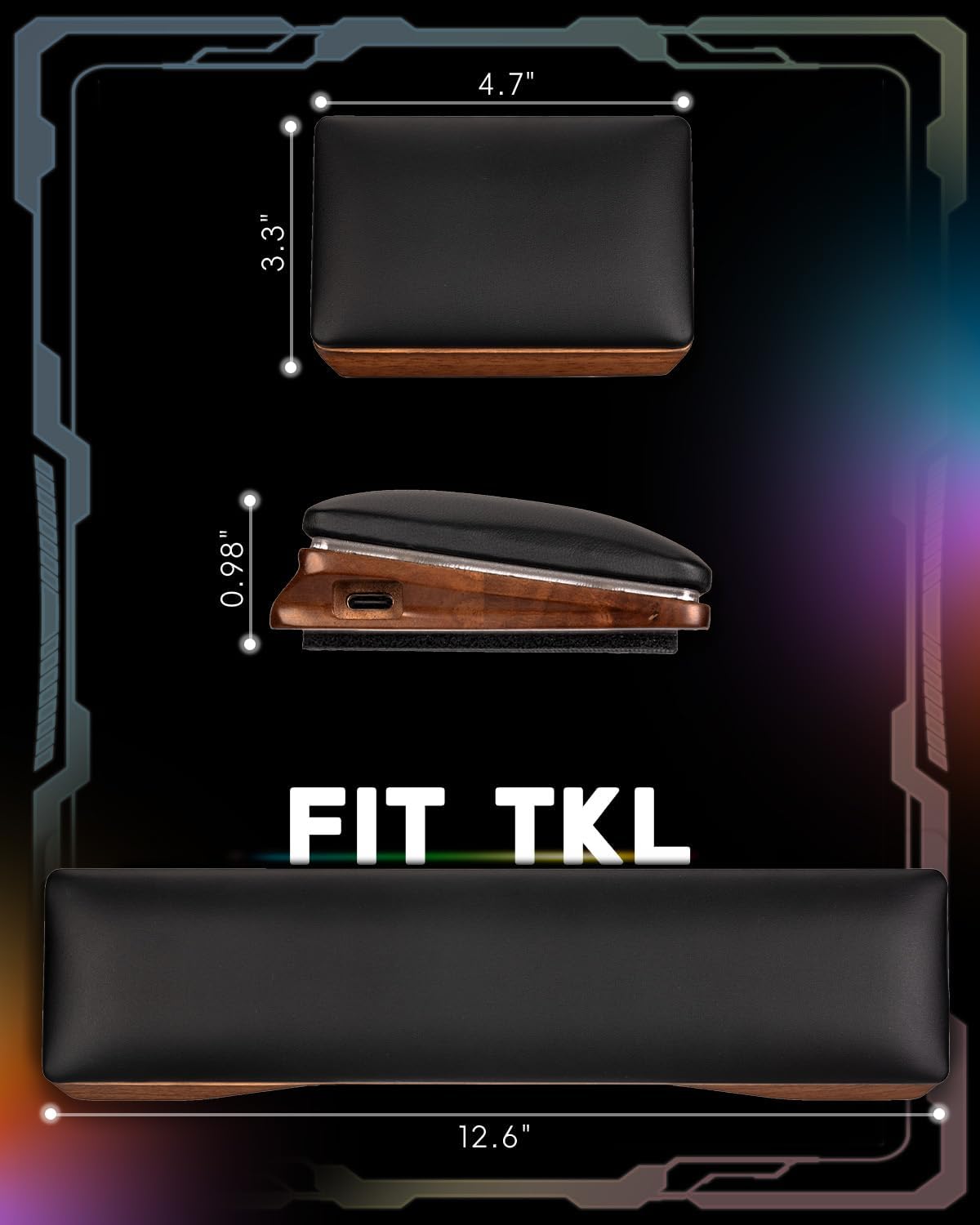 ASFSKY Keyboard and Mouse Wrist Rest Set with RGB - Memory Foam & Wooden Base Ergonomic Wrist Support Pad with PU Leather Cover, Non-Slip, Durable & Easy-to-Clean Wrist Cushion for Office, Gaming Desk