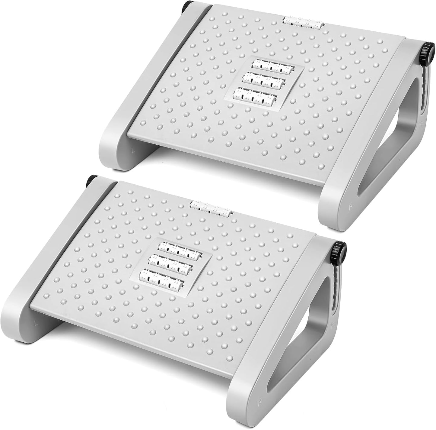 2 Pcs Foot Rest for Under Desk at Work, Ergonomic 6 Heights Adjustable Footrest with Massage Roller, Chair Footrest for Leg Rests for Office and Home Pressure Relief(Gray)