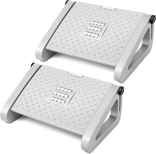 2 Pcs Foot Rest for Under Desk at Work, Ergonomic 6 Heights Adjustable Footrest with Massage Roller, Chair Footrest for Leg Rests for Office and Home Pressure Relief(Gray)