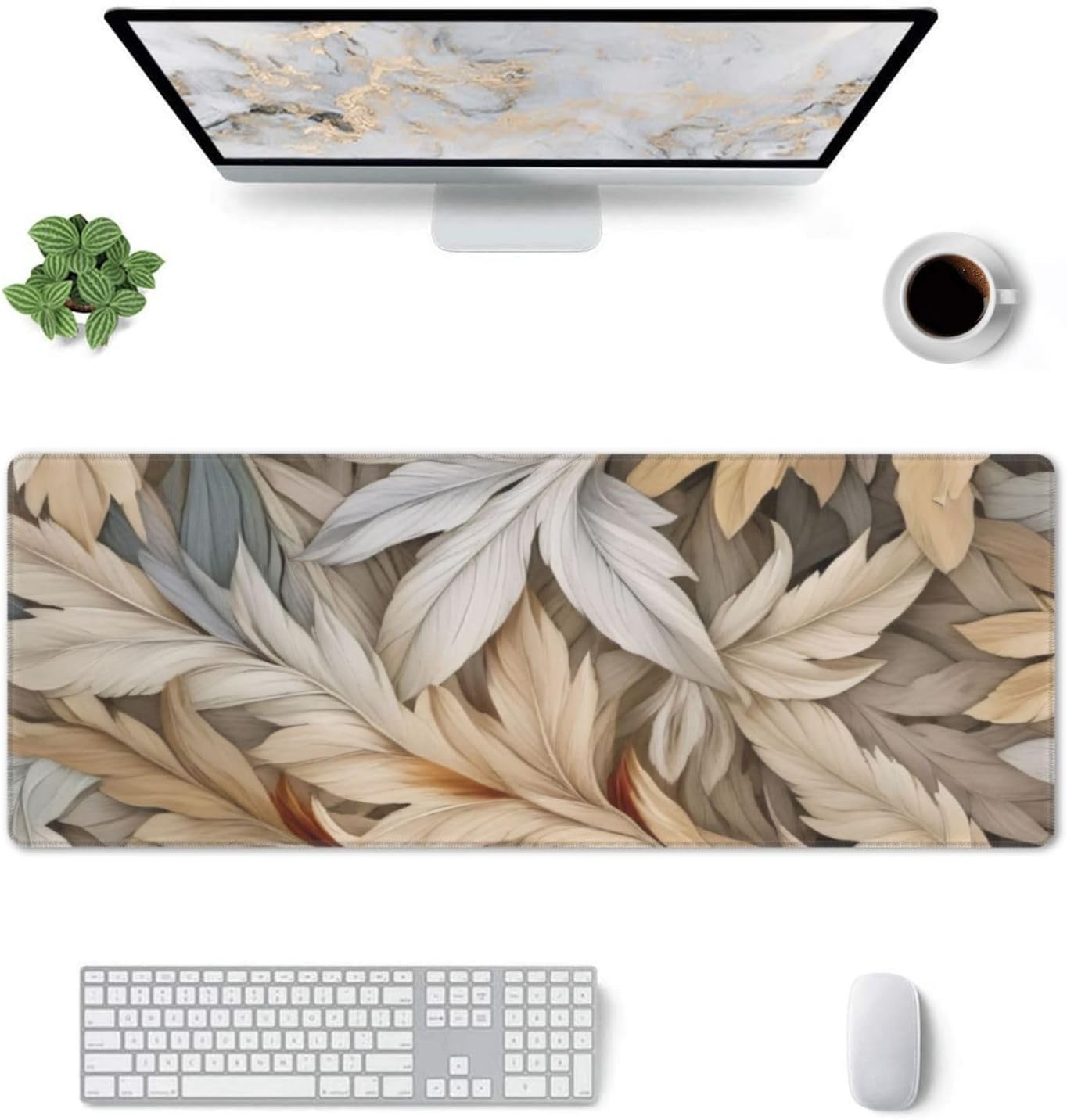Gaming Mouse Pad, Large Non-Slip Rubber Base Mousepad, Keyboard Mouse Mat, Desk Pad with Stitched Edges, 31.5x11.8inch, Autumn Leaves