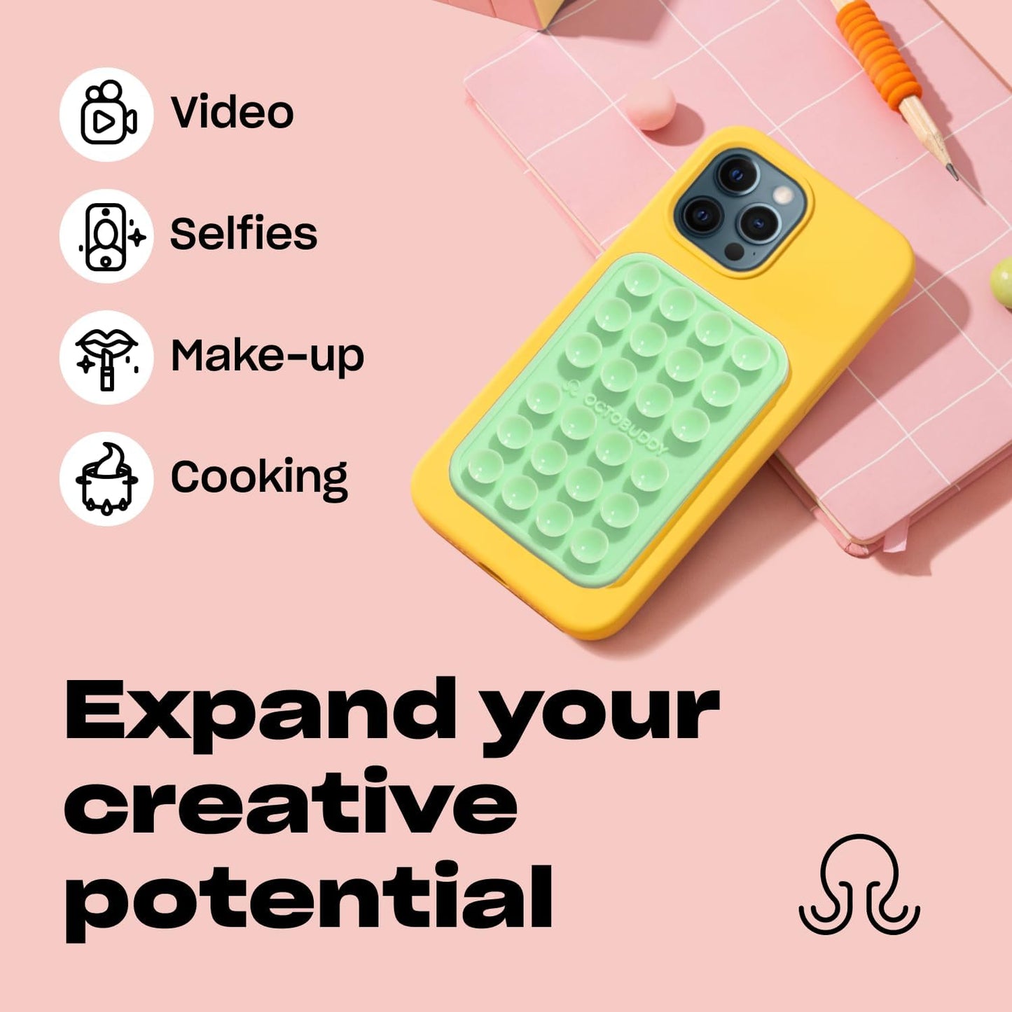 Classic MAX - Silicone Suction Phone Case Adhesive Mount - Hands-Free, Strong Grip Holder for Selfies and Videos - iPhone and Android Compatible - 2.6″ x 3.9″, Yolk Yellow