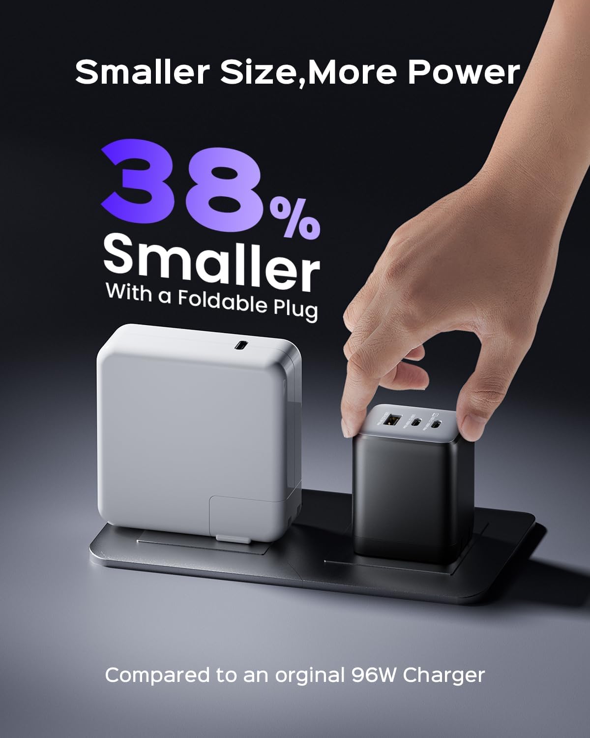 100W USB C Charger Block, 3-Port Compact Foldable Power Adapter USB Wall Charger for MacBook Pro/Air, Dell XPS, iPad Pro, iPhone Series, Galaxy S25/S24, and More (Black)