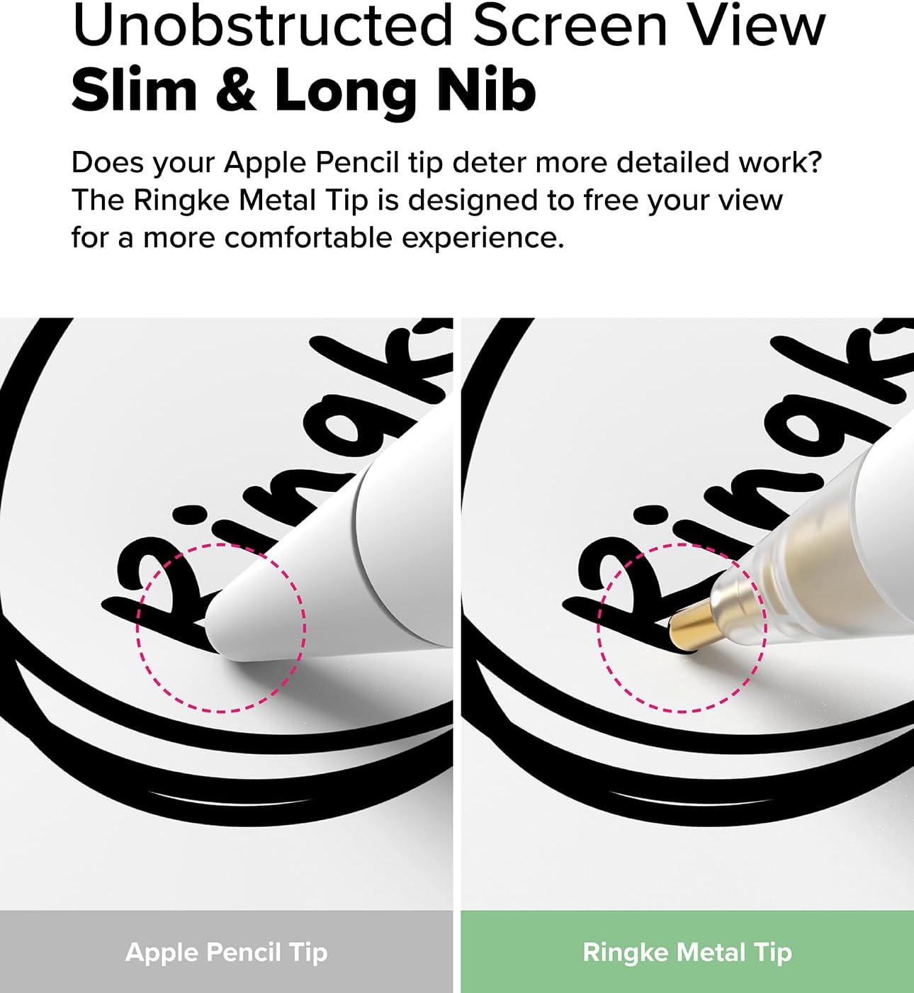 Ringke Apple Pencil Tips [3 Pack/Replacements for All Generations] Compatible with Apple Pencil Pro, 1st, 2nd Gen, USB-C Accessories, Clean & Neat Feel Nib - Metal (Matte Clear)