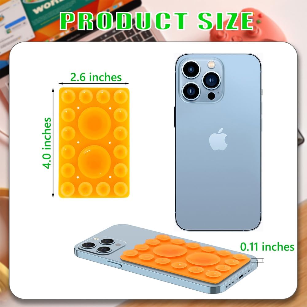 Silicone Suction Phone Holder, Adhesive Phone Accessory for iPhone & Android, Hands-Free Mirror Shower Holder, TikTok Videos & Selfies (Orange, Single Sided)