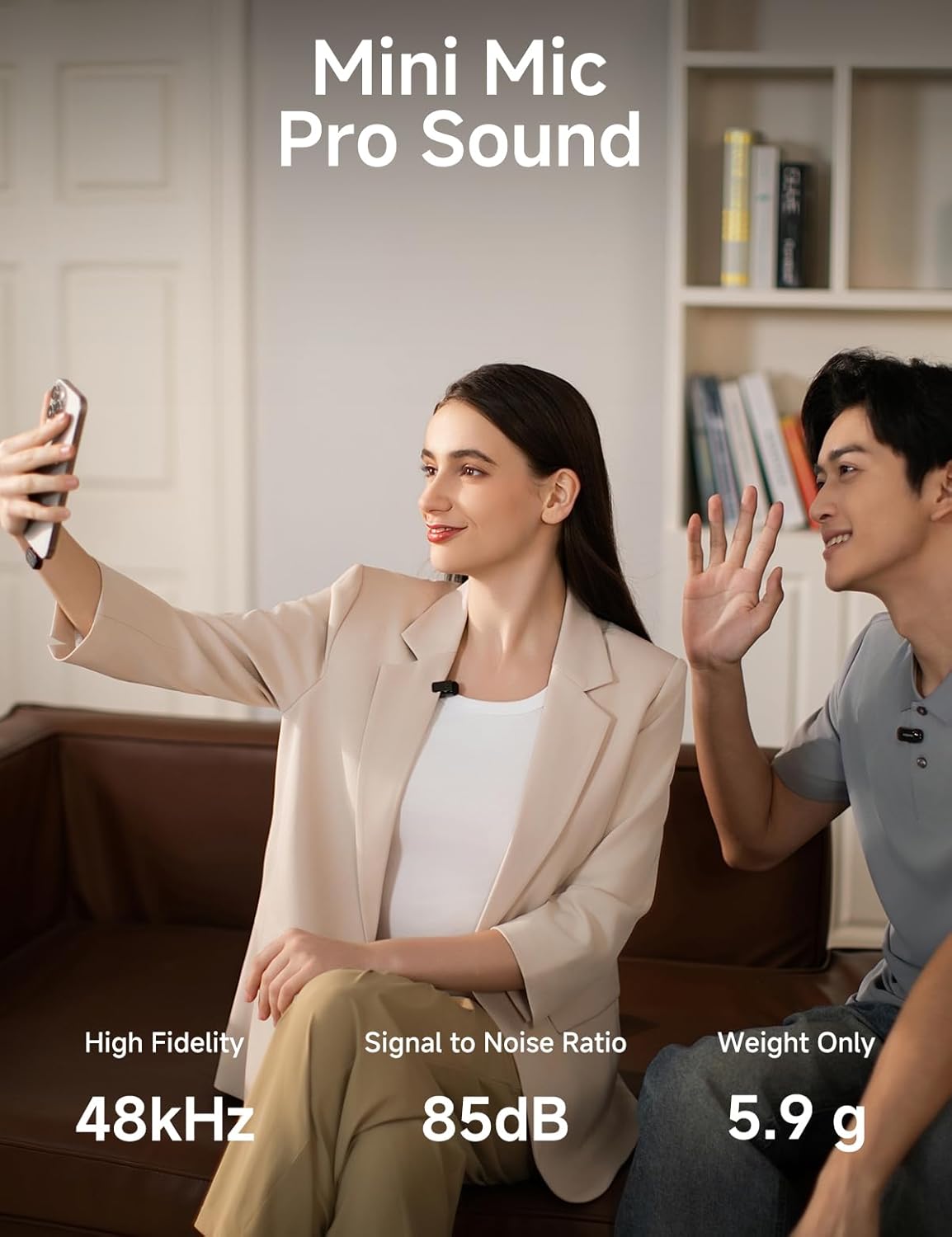 MAONO WAVE T1 Mini Wireless Lavalier Microphone for iPhone Android Tablet PC with Noise Cancellation, AI Voice Filter, 30H Used with Charging Case, USB-C/Lightning Plug for Video Recording Vlog TikTok