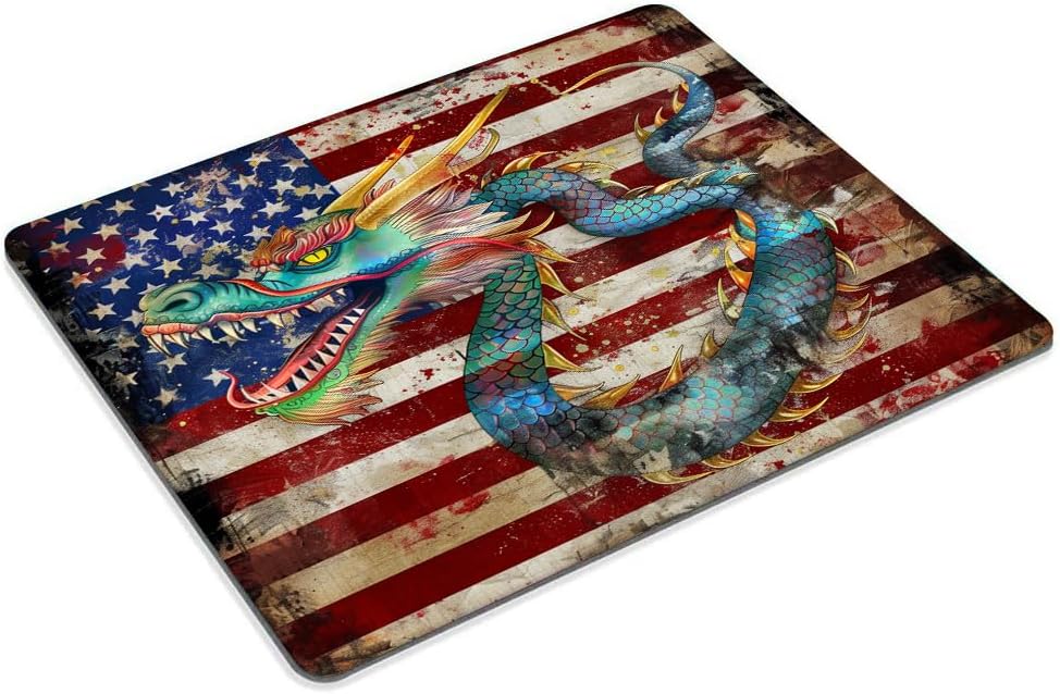 Square Mouse Pad Green Dragon with National Flag-1,Gaming Mouse Pads for Desk,Soft Computer Waterproof Non-Slip Mouse Mat