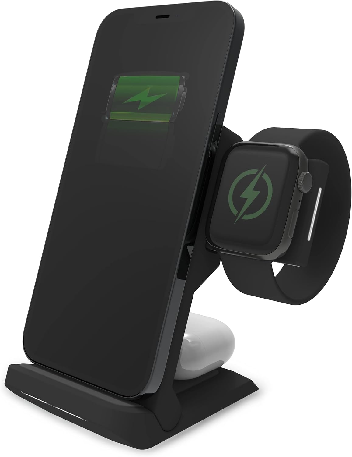 STM ChargeTree Go - 3-in-1 Portable Wireless Charging Station for iPhone, Samsung, Android (15W/7.5W), AirPods (5W), Apple Watch (3W) - Qi Certified - Black