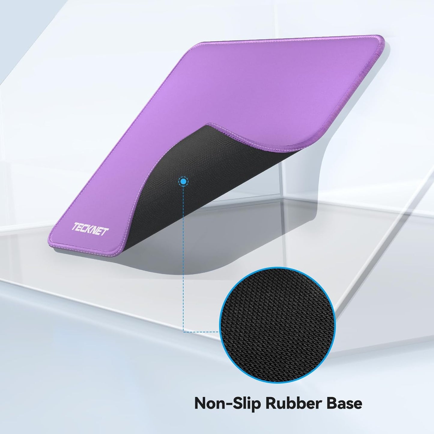 TECKNET Mouse Pad with Anti-fray Stitchin, Waterproof Surface & Non-Slip Rubber Base with Stitched Edges Gaming Mouse Mat for Laptop，Compatible with Laser and Optical Mice - Purple