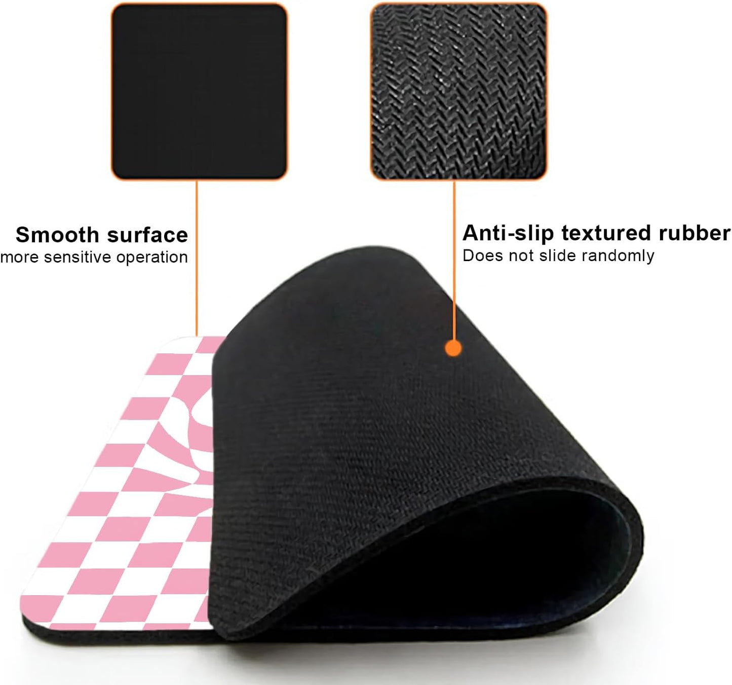 Mouse Pad, Cute Pink Checkered Heart Mouse Pads for Desk, 9.5" x 7.9" Non-Slip Rubber Base Computer Mousepad with Women, Portable Square Design for Wireless Mouse and Pad Laptop Office & Travel