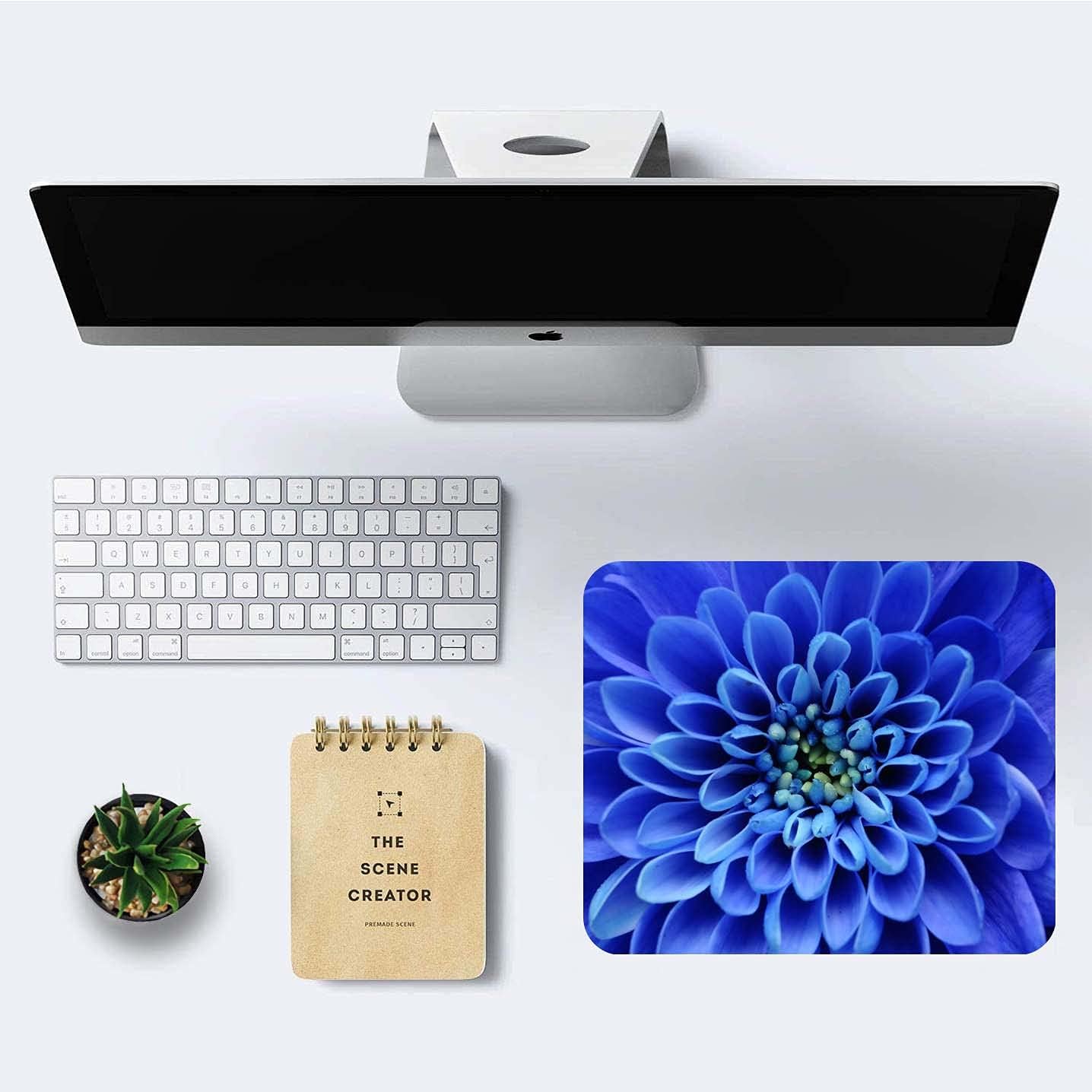 Blue Flower Mouse Pad,Cute Floral Mouse pad,Custom Small Mouse Pads with Designs,Portable Office Non-Slip Rubber Base Wireless Mouse Pad for Laptop