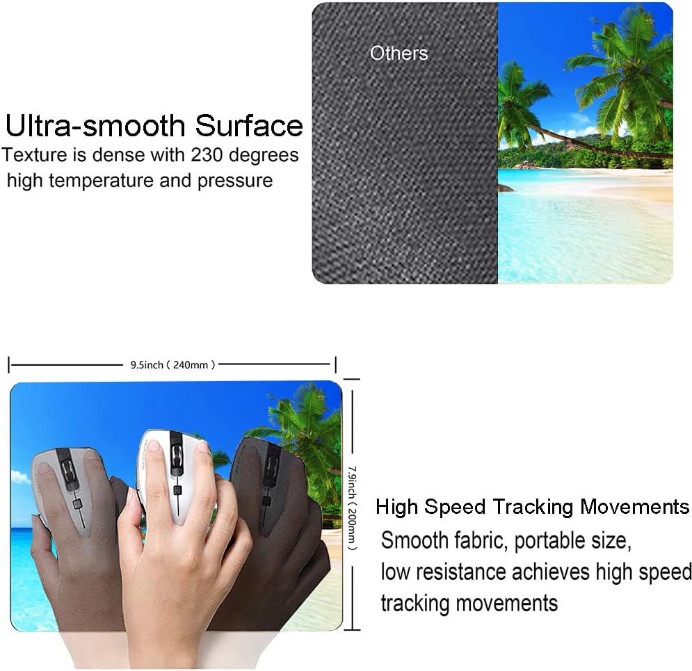 Mouse Pad, Square Beach Style Anti-Slip Rubber Mousepad for Gaming Office Laptop Computer PC Men Women Kids, Cute Custom Pattern, Beach
