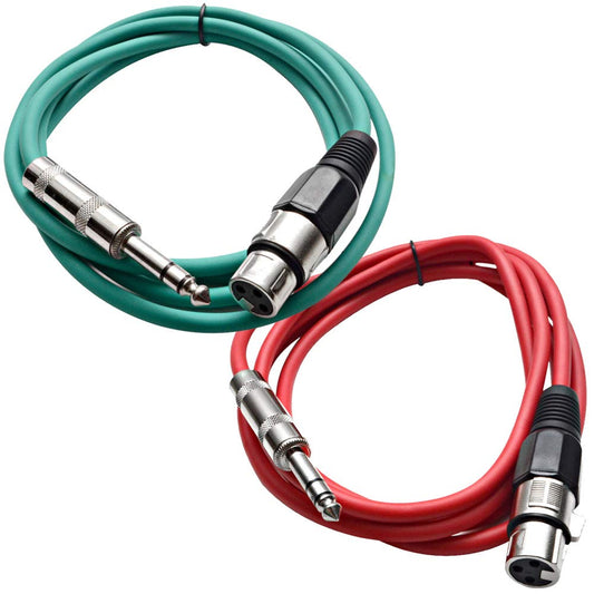 Seismic Audio - SATRXL-F6-2 Pack of 6 Foot 1/4 Inch TRS to XLR Female Patch Cables - Balanced - 6 Foot Patch Cord - Green and Red