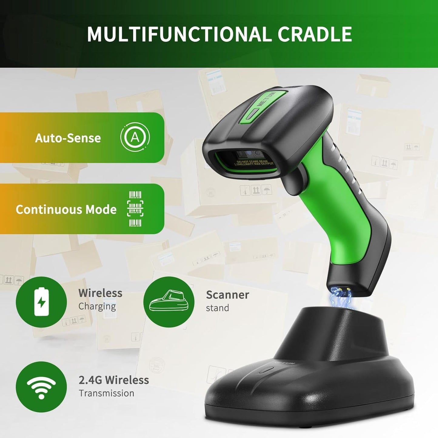 NETUM 2D QR Industrial Bluetooth Barcode Scanner with Charging Dock, Upgraded Wireless 2D/1D Bar Code Reader, 2600mAh Battery, Drop Dust WaterProof, Hands-Free for Windows, Mac, Android, iOS (NT-1950)