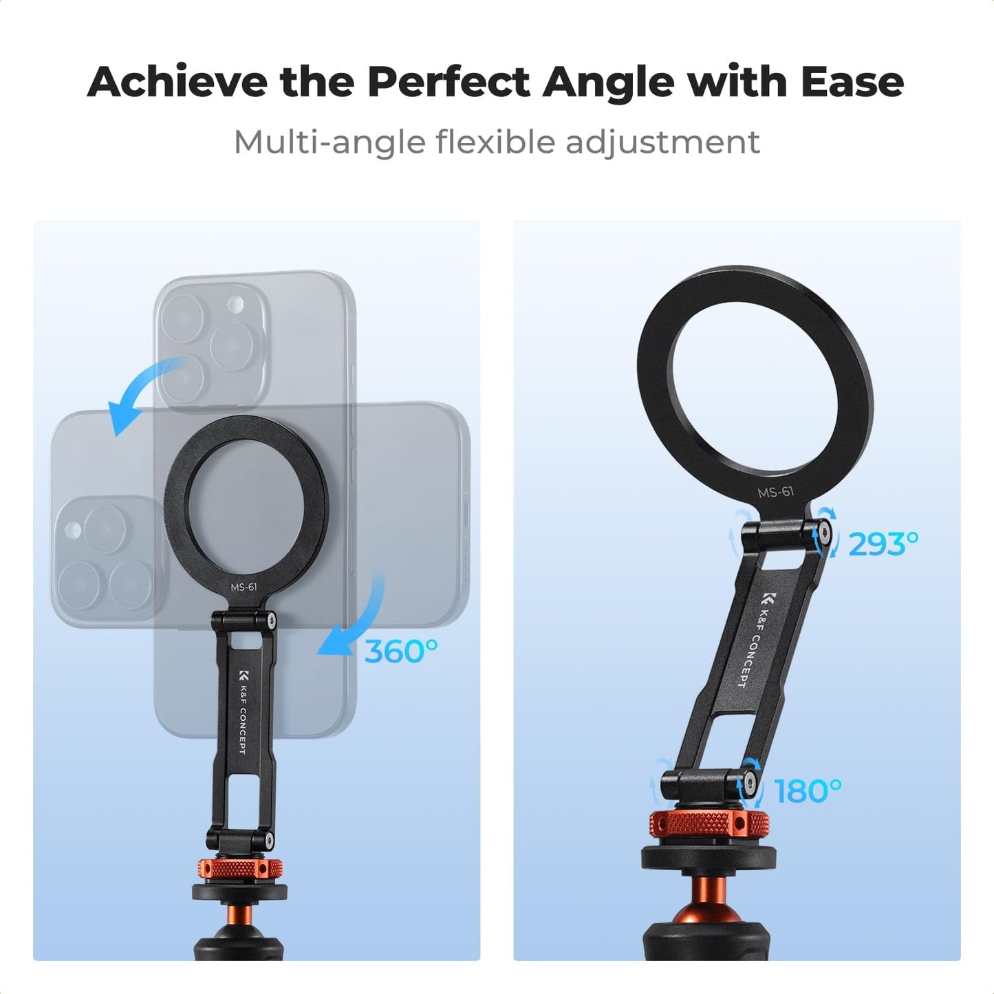 K&F CONCEPT Magnetic Metal Phone Mount with Cold Shoe Mount, Adjustable Rotatable Phone Holder Adapter Compatible with iPhone 17/16/15/14/13 Serie, Camera Monitoring, Tripods, Stabilizers
