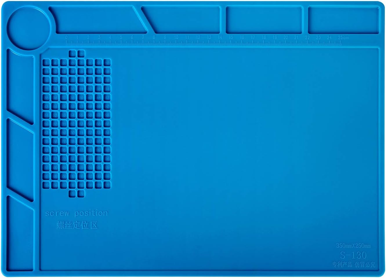 Kaisi S-130 Insulation Silicone Soldering Mat Repair Mat, Heat Resistant Silicone Work Mats 932°F with Scale Ruler and Screw Position for Soldering, CellPhone Electronics Repair, Size: 13.8 x 9.8 inch