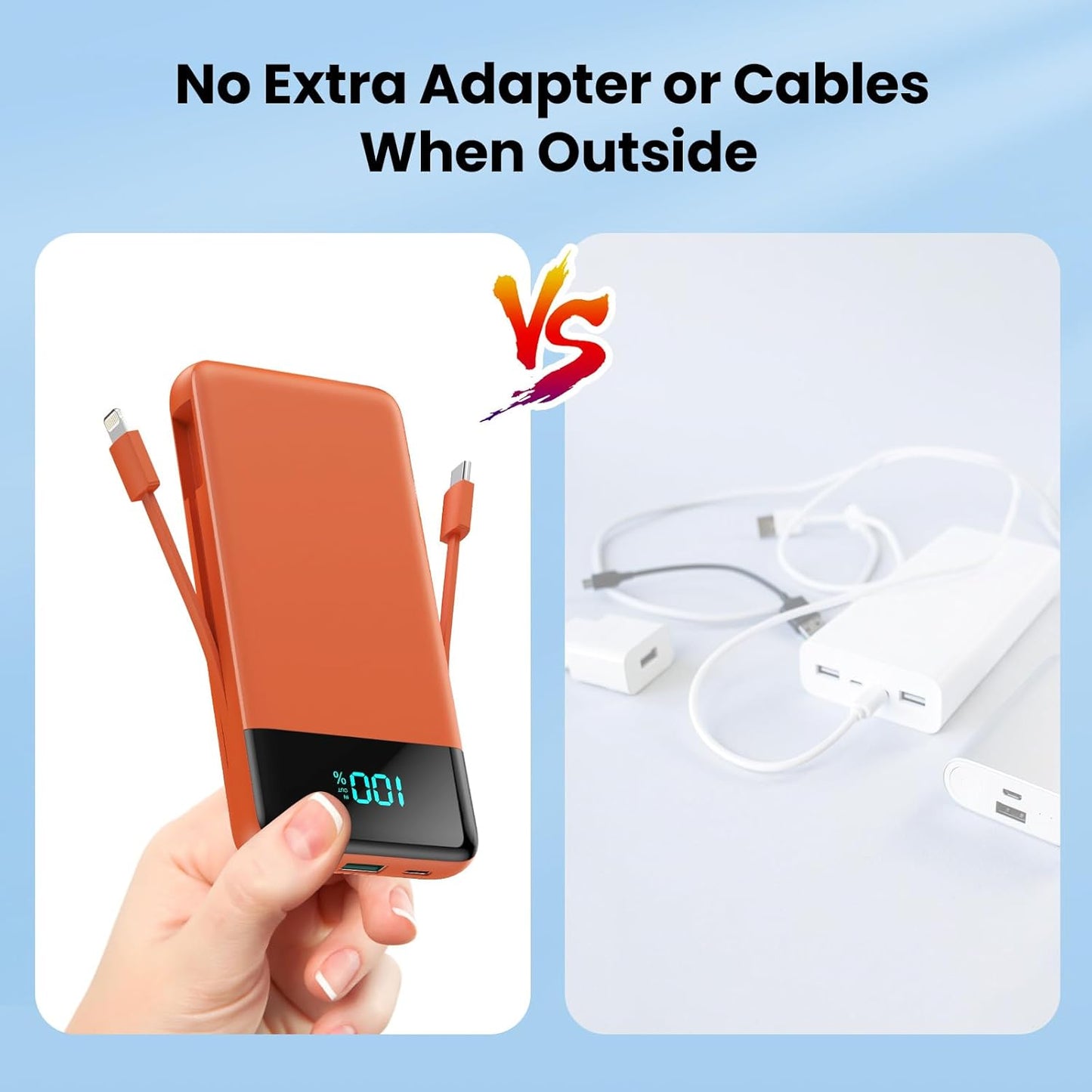 Portable Charger for iPhone with Built in Cables and Wall Plug,Upgraded 13800mAh Fast Charging USB C Power Bank,4 Outputs Travel Essential Battery Pack Compatible with iPhone 15/14/13,Android-Orange