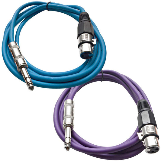Seismic Audio - SATRXL-F6-2 Pack of 6 Foot 1/4 Inch TRS to XLR Female Patch Cables - Balanced - 6 Foot Patch Cord - Blue and Purple