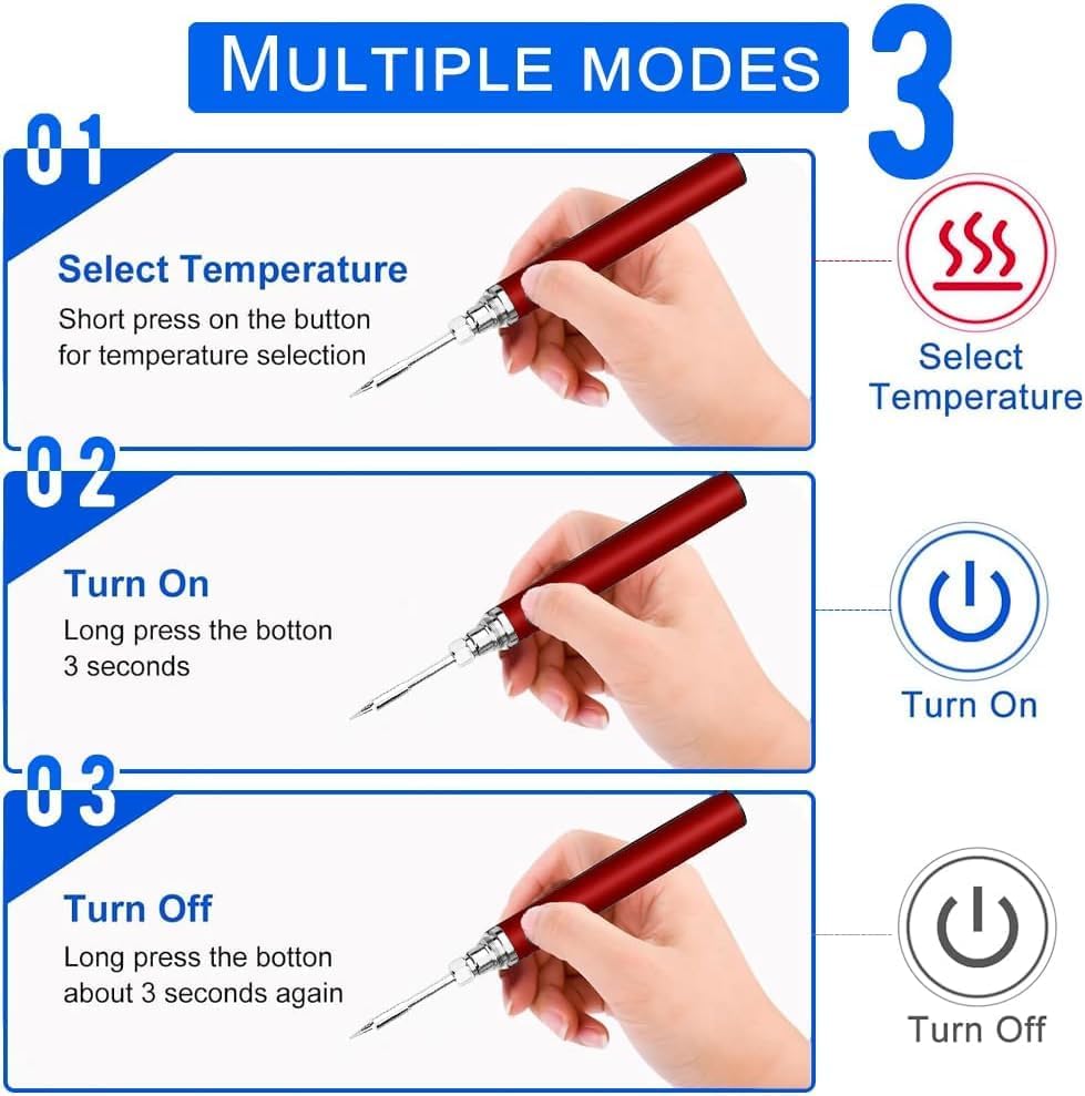 Portable soldering iron, 1100 mAh battery, rechargeable, suitable for home appliance repair, electronic components tin soldering repair, DIY handmade