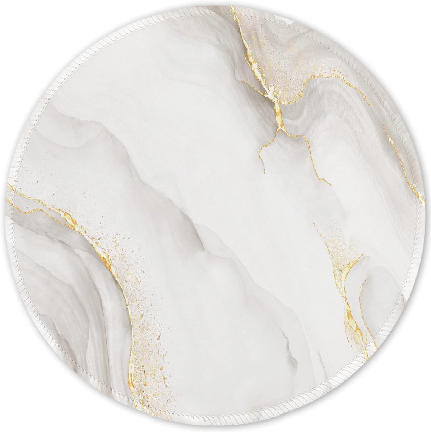 ITNRSIIET Round Mouse Pad with Stitched Edge Premium-Textured Waterproof Non-Slip Rubber Base Desktop Protection Mat Diameter 8.7 inches, White marbling